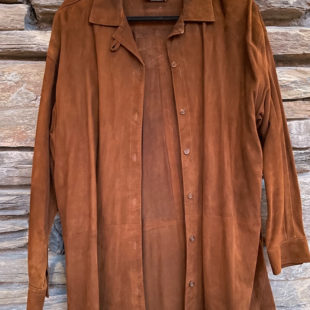 DKNY Brown Suede Button Shirt Large Lamb suede EUC